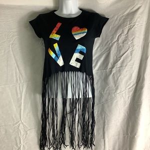 Vintage Havana “LOVE”  Black Fringe T Shirt | Size Small